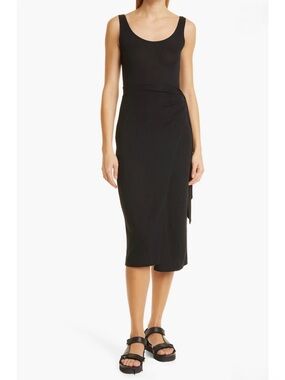 VINCE Scoop Neck Camisole Wrap Dress in Color Black